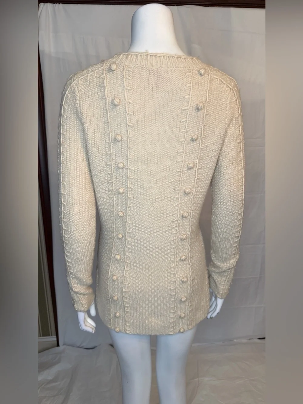 Tory Burch Cream Bobble-Trim Knit Sweater